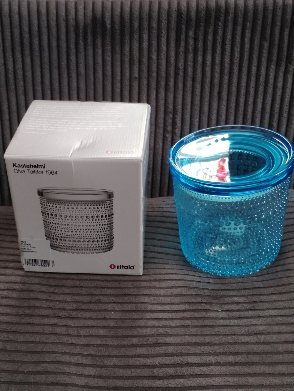 Littala Kastehelmi Light blue Glass Lidded jar